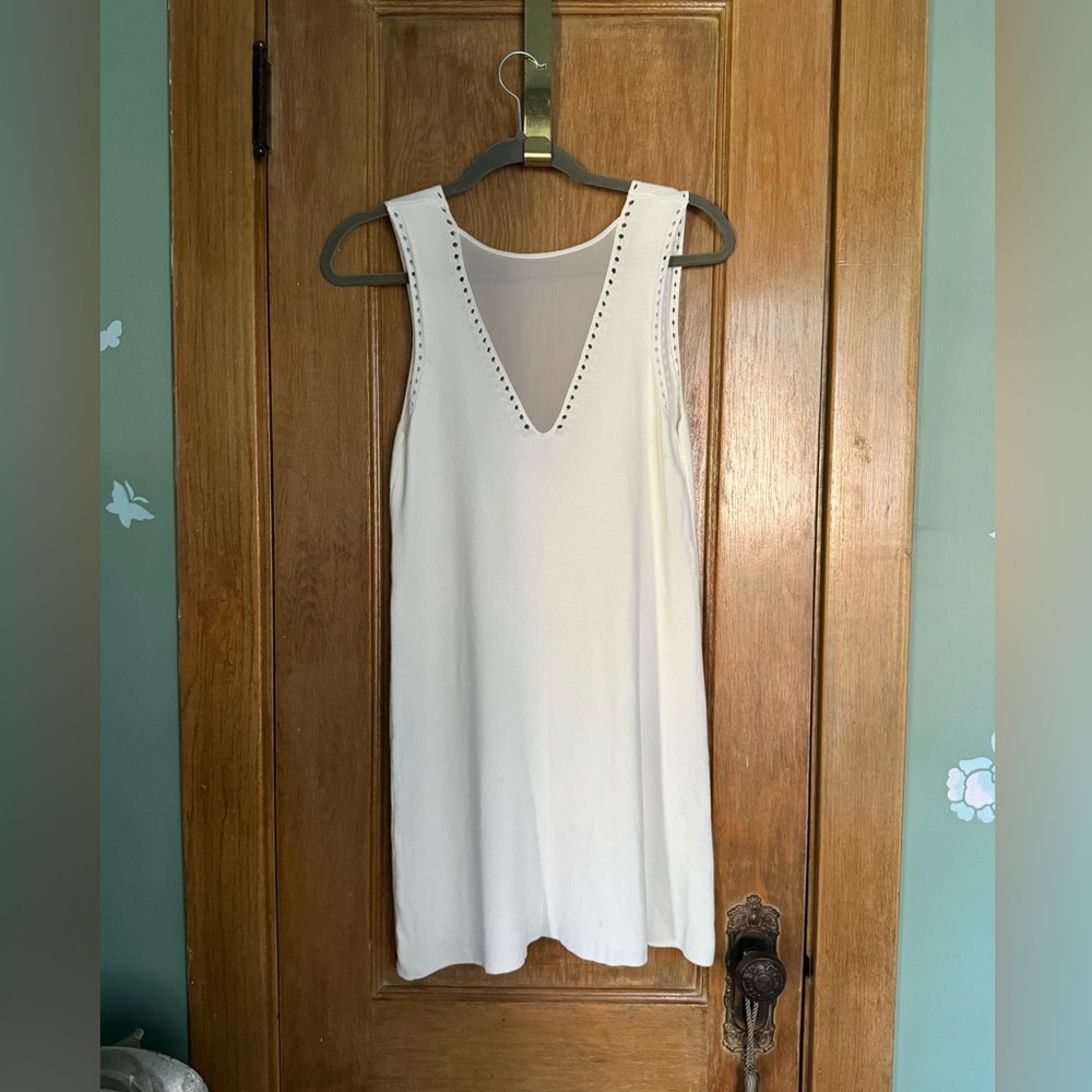 White v neck dress with sheet overlay neckline
